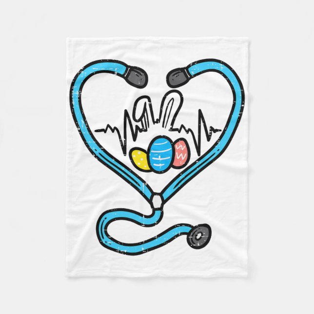 Stethoscope Bunny Ears Eggs Easter Nurse Scrub Top Fleece Blanket (Front)