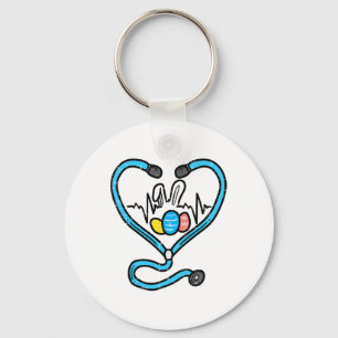 Stethoscope Bunny Ears Eggs Easter Nurse Scrub Top Key Ring