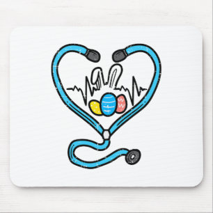 Stethoscope Bunny Ears Eggs Easter Nurse Scrub Top Mouse Pad