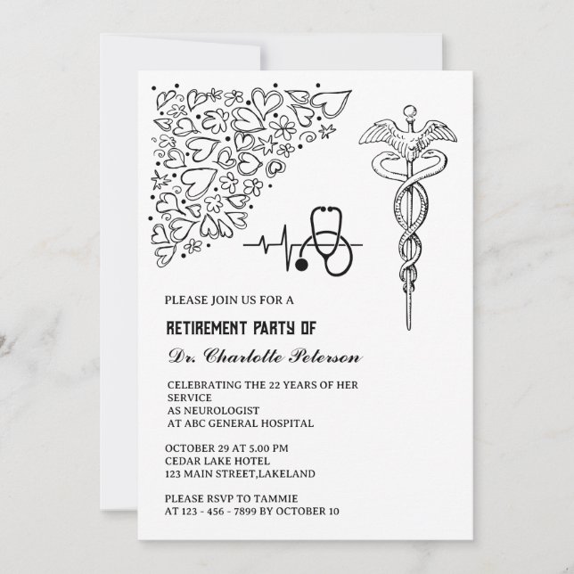 Stethoscope Caduceus Doctor Retirement Party Invitation (Front)