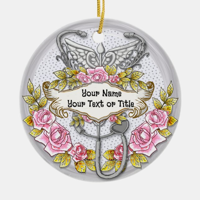 Stethoscope caduceus nurse  ceramic tree decoration (Front)