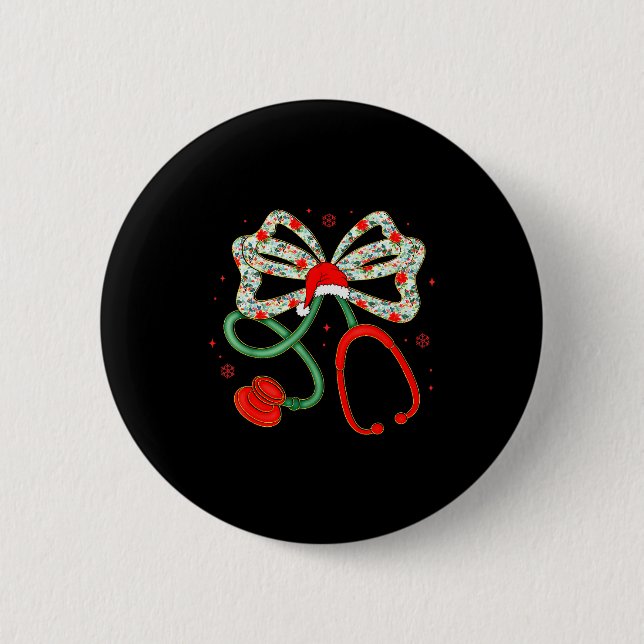 Stethoscope Christmas Nurse Health Worker Santa Xm 6 Cm Round Badge (Front)