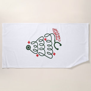 Stethoscope Christmas Tree Lights Nursing Scrubs Beach Towel