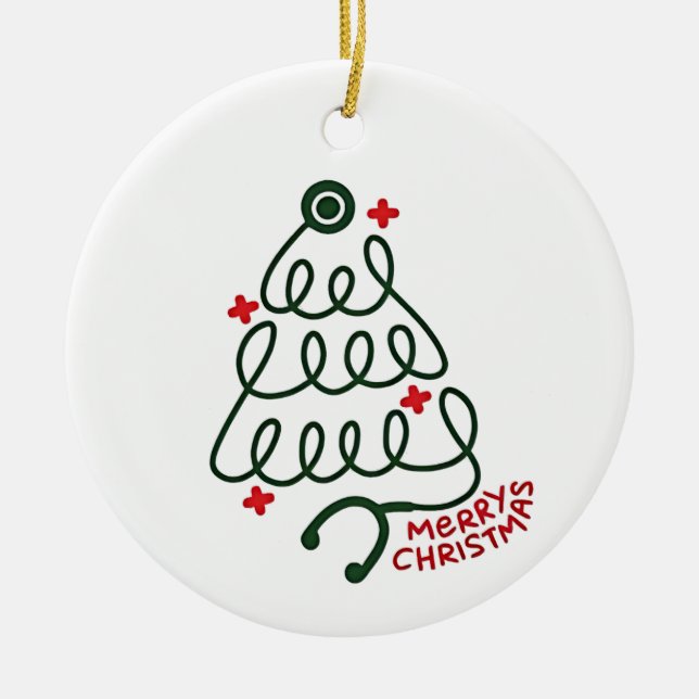 Stethoscope Christmas Tree Lights Nursing Scrubs  Ceramic Tree Decoration (Front)