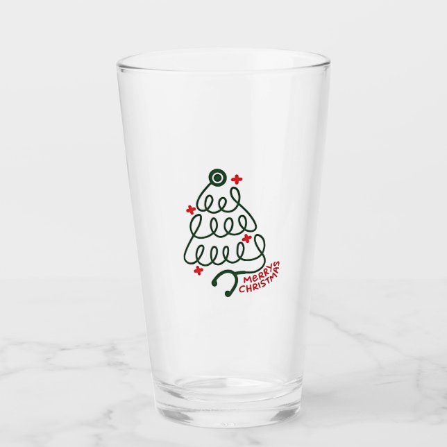 Stethoscope Christmas Tree Lights Nursing Scrubs  Glass (Front)