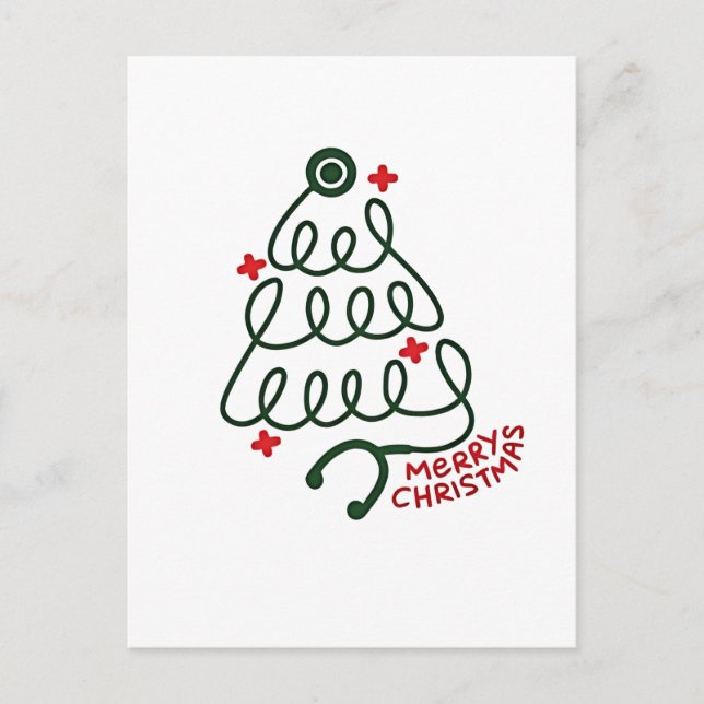 Stethoscope Christmas Tree Lights Nursing Scrubs  Invitation Postcard (Front)