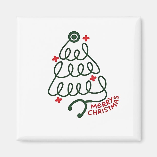 Stethoscope Christmas Tree Lights Nursing Scrubs  Magnet (Front)