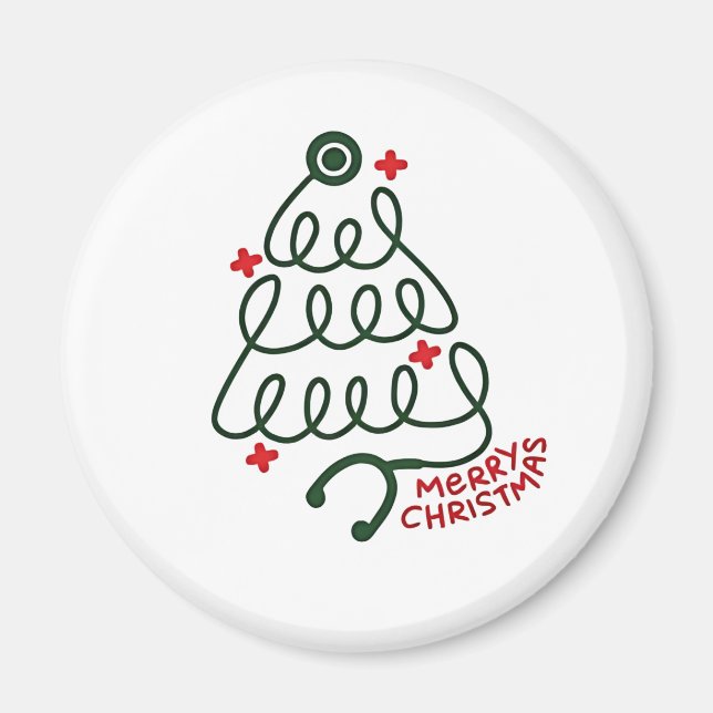 Stethoscope Christmas Tree Lights Nursing Scrubs  Magnet (Front)