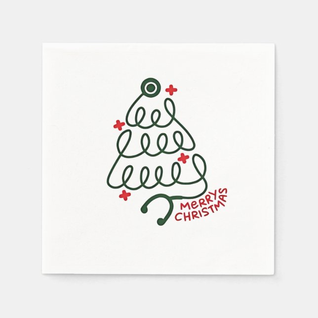 Stethoscope Christmas Tree Lights Nursing Scrubs  Napkin (Front)