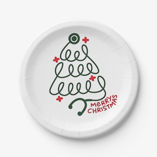 Stethoscope Christmas Tree Lights Nursing Scrubs  Paper Plate (Front)