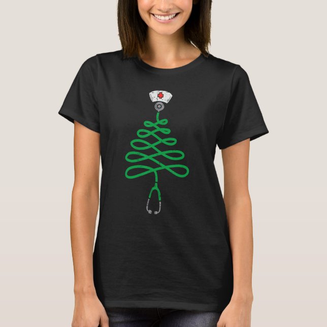 Stethoscope Christmas Tree Nurse Christmas Pajamas T-Shirt (Front)