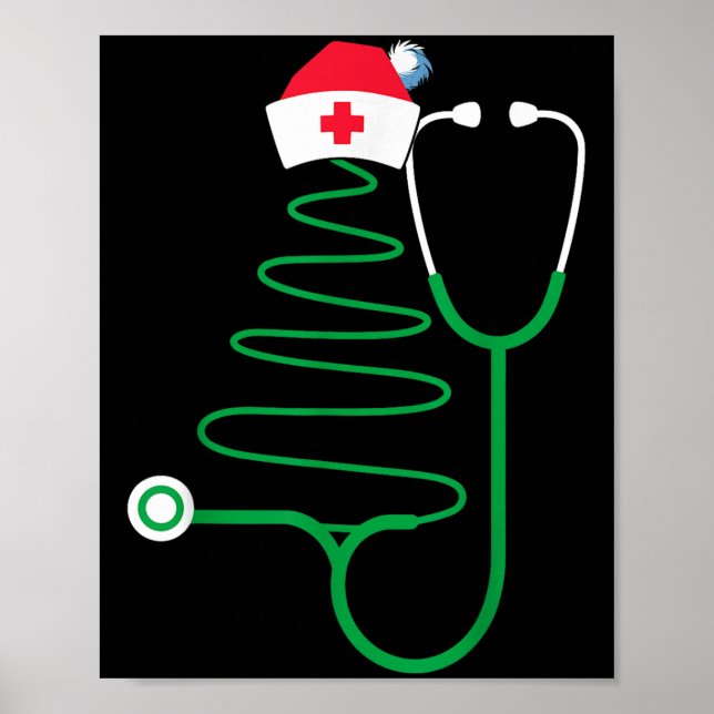 Stethoscope Christmas Tree Nurse Christmas Scrub  Poster (Front)