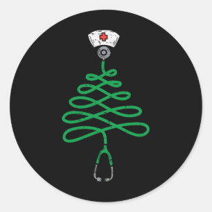 Stethoscope Christmas Tree Nurse Christmas Scrub T Classic Round Sticker