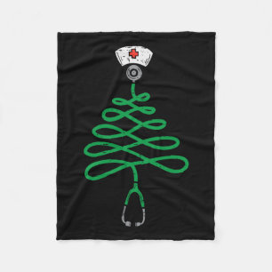 Stethoscope Christmas Tree Nurse Christmas Scrub T Fleece Blanket