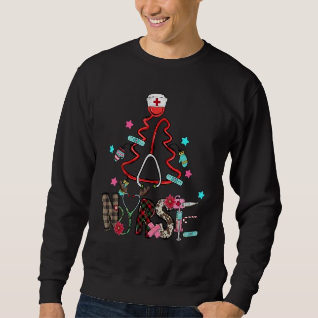 Stethoscope Christmas Tree Nurse Christmas Scrub T Sweatshirt (Front)