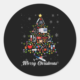 Stethoscope Christmas Tree Nurse Nursing Scrub Top Classic Round Sticker