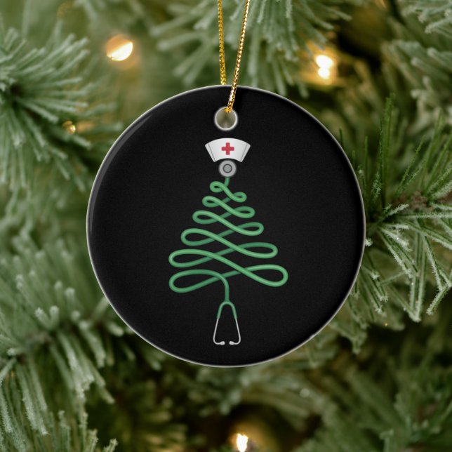 Stethoscope Christmas Tree Nurse Scrub Xmas  Ceramic Tree Decoration (Tree)