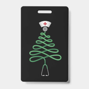Stethoscope Christmas Tree Nurse Scrub Xmas  ID Badge