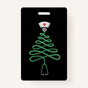 Stethoscope Christmas Tree Nurse Scrub Xmas  ID Badge