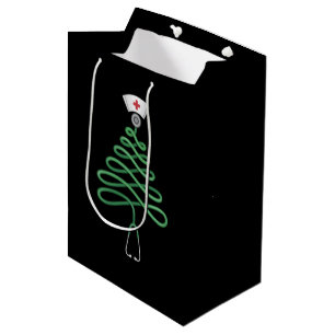 Stethoscope Christmas Tree Nurse Scrub Xmas Medium Gift Bag
