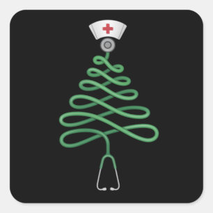 Stethoscope Christmas Tree Nurse Scrub Xmas  Square Sticker