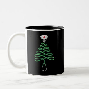 Stethoscope Christmas Tree Nurse Scrub Xmas Two-Tone Coffee Mug