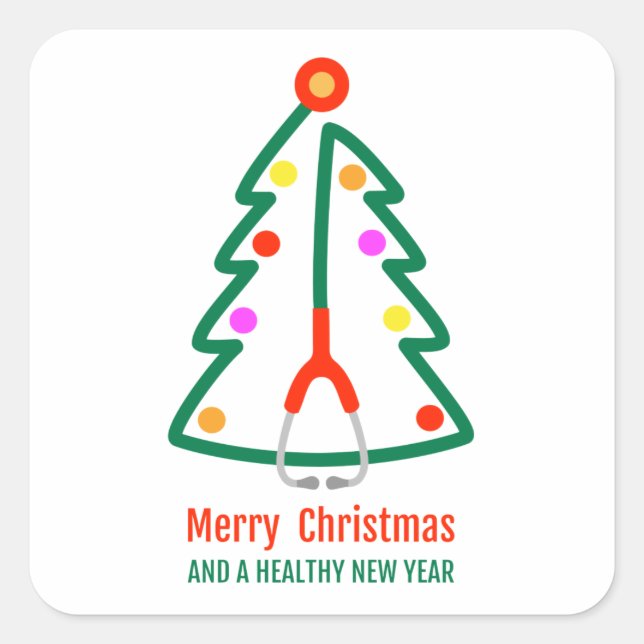 Stethoscope Christmas Tree Square Sticker (Front)