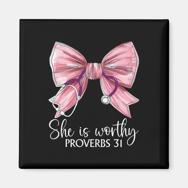 Stethoscope Coquette Bow She Is Worthy Christian B Magnet (Front)