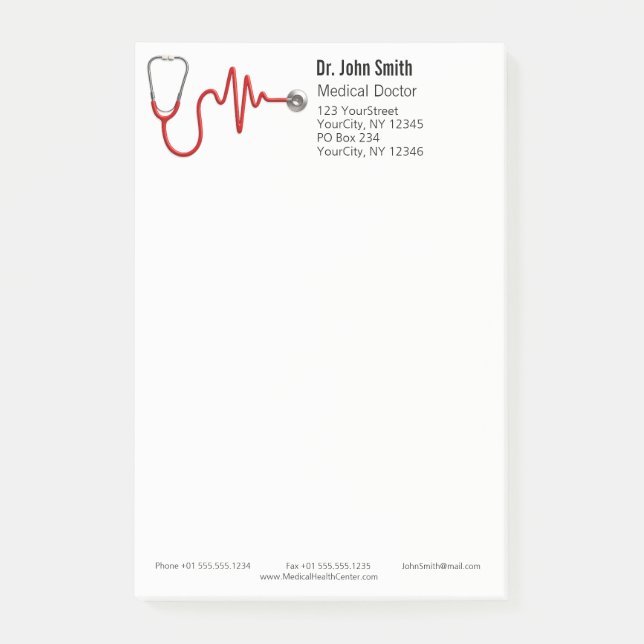 Stethoscope ECG Wave EKG Medical Heartbeat Line Post-it Notes (Front)