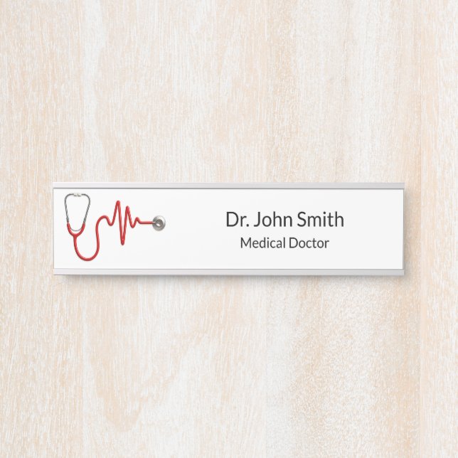 Stethoscope EKG Heartbeat ECG Wave Line Medical Door Sign (Front)