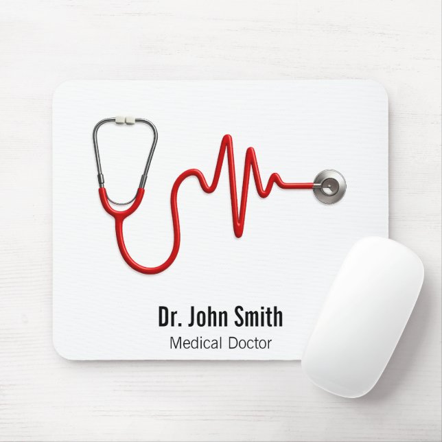 Stethoscope EKG Heartbeat Line ECG Wave Medical Mouse Pad (With Mouse)