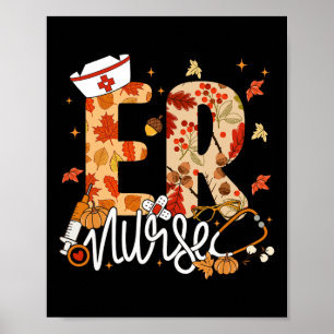 Stethoscope Er Nurse Fall Yall Autumn Leaves Thank Poster