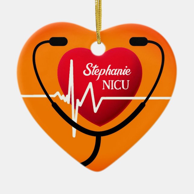 Stethoscope, Heart and EKG Nurse  Ceramic Tree Decoration (Front)