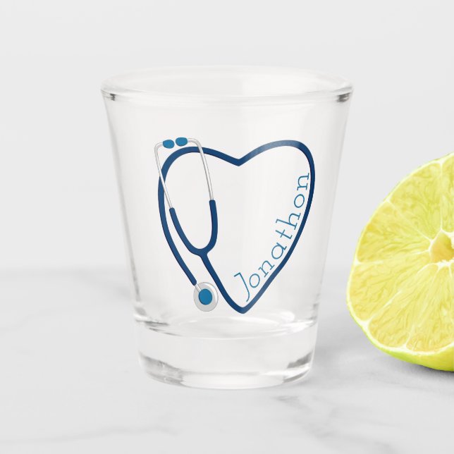 Stethoscope Heart Blue Fun Shot Glass (Front)