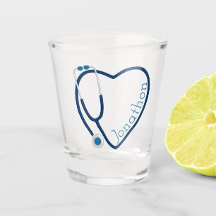 Stethoscope Heart Blue Fun Valentine Shot Glass
