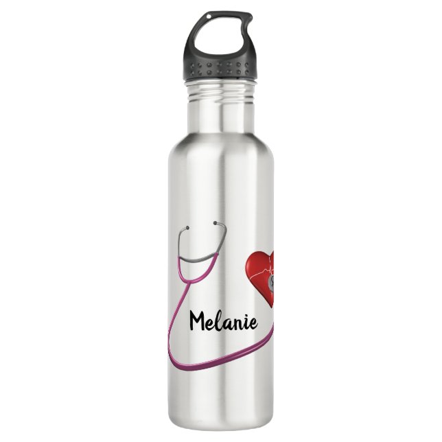 Stethoscope Heart Custom Nurse Doctor Caregiver 710 Ml Water Bottle (Front)