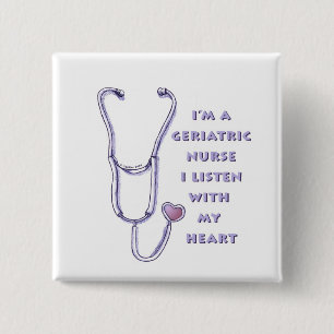 Stethoscope Heart Geriatric Nurse  15 Cm Square Badge