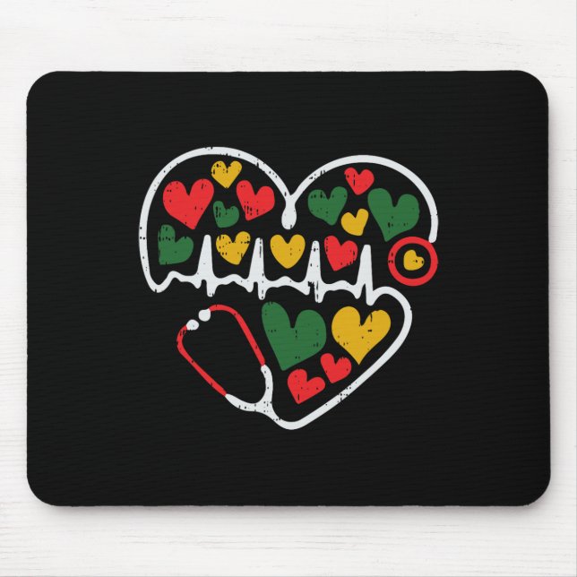 Stethoscope Heart Juneteenth Melanin Nurse African Mouse Pad (Front)