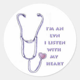 Stethoscope Heart LVN Nurse Classic Round Sticker