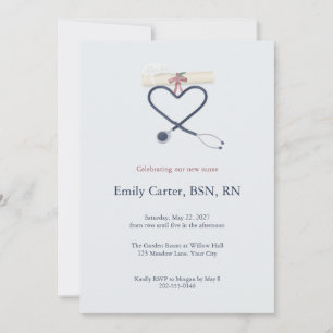 Stethoscope Heart Nursing Graduation Invitation