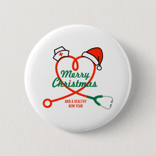 Stethoscope heart with Santa hat 6 Cm Round Badge