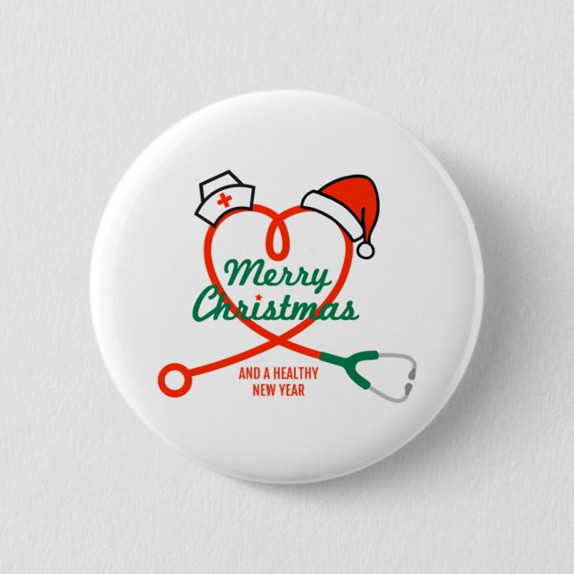 Stethoscope heart with Santa hat 6 Cm Round Badge (Front)