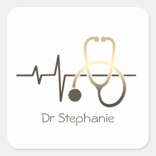 Stethoscope Heartbeat Medical Square Sticker