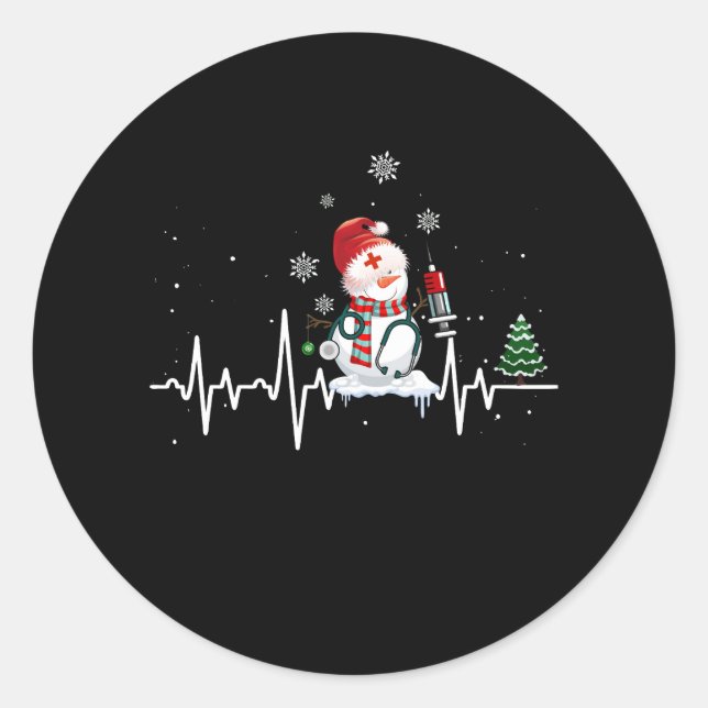 Stethoscope Heartbeat Nurse Snowman Nursing Merry  Classic Round Sticker (Front)
