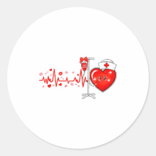 Stethoscope Heartbeat Nurse Valentines Day Rn Er N Classic Round Sticker