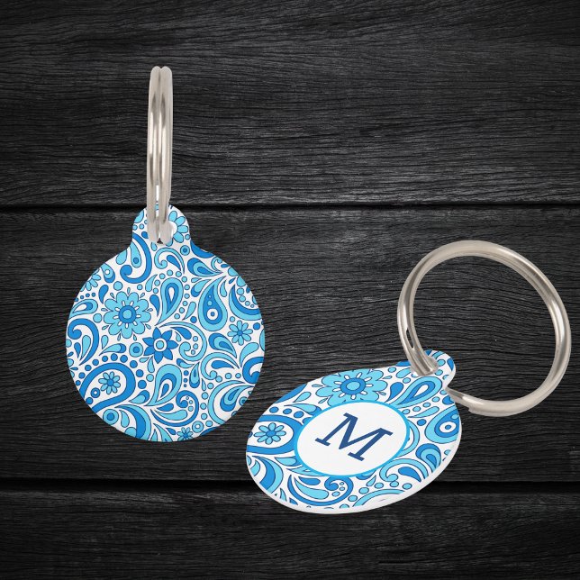 Stethoscope ID Name Tag Blue Paisley Monogram (Creator Uploaded)