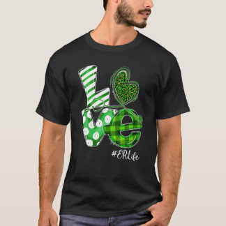 Stethoscope Love ER Life Nurse Plaid St Patricks D T-Shirt
