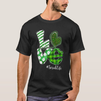 Stethoscope Love Scrub Life Nurse Plaid St Patrick T-Shirt