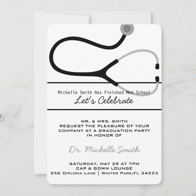 Stethoscope Medical Doctor Graduation Announcement (Front)