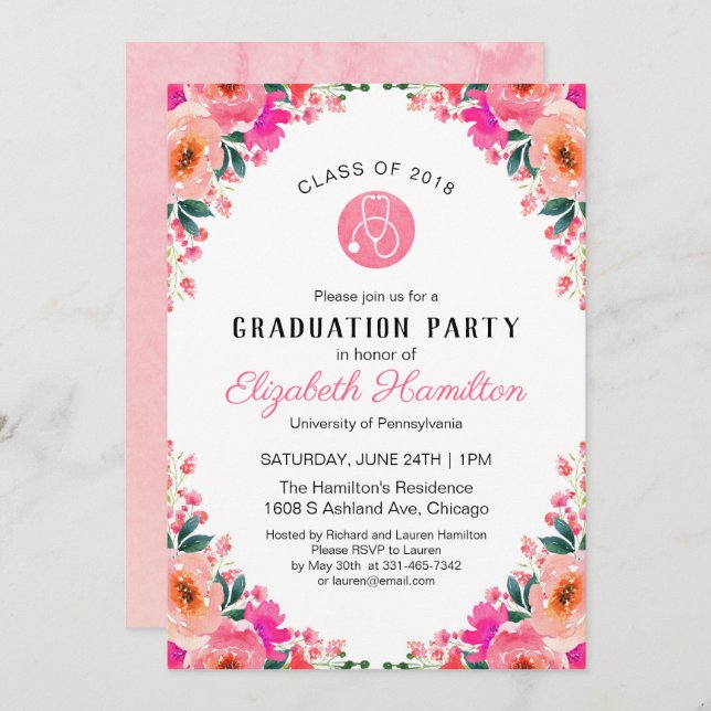 Stethoscope Medical Nursing School Grad  Party Invitation (Front/Back)